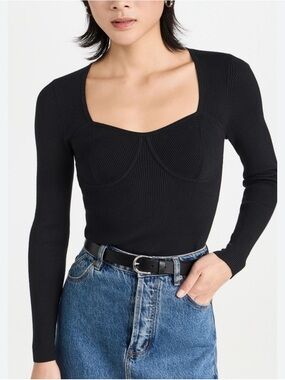 Madewell Black Wide Rib Sweater Top Size Small Long Sleeve Corset